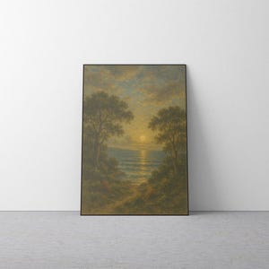 Vintage Sonnenuntergang Meerlandschaft - Antiker Stil Bleistift Zeichnung Druck - Schwarzweiße Küsten Wandkunst für Schlafzimmer, Büro oder Wohnzimmer Dekor