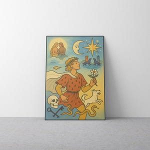 The Fool Tarot Art – Mystische Major Arcana Bleistift Zeichnung Druck – Esoterische Wanddekoration für Schlafzimmer, Büro oder Wohnzimmer – Tarot Karten Poster