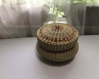 Sweetgrass unique round storage covered basket