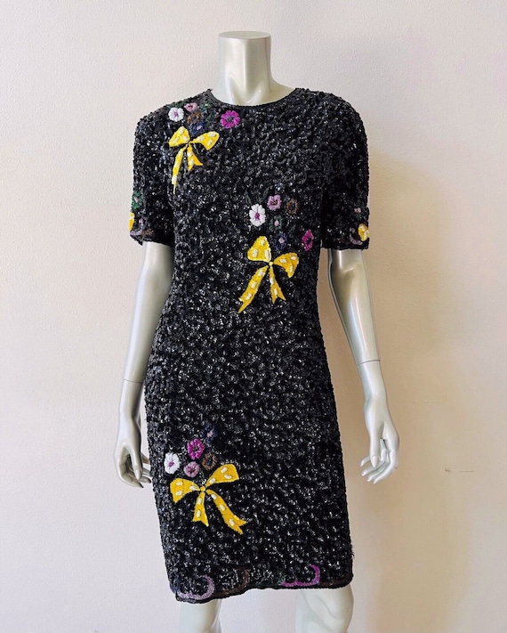 Vintage Sequin Dress Women's Small Black Sequin Co