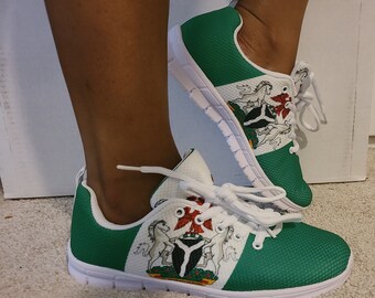 Green White Green. Nigerian Sneakers with Coat of Arms. Naija and Proud