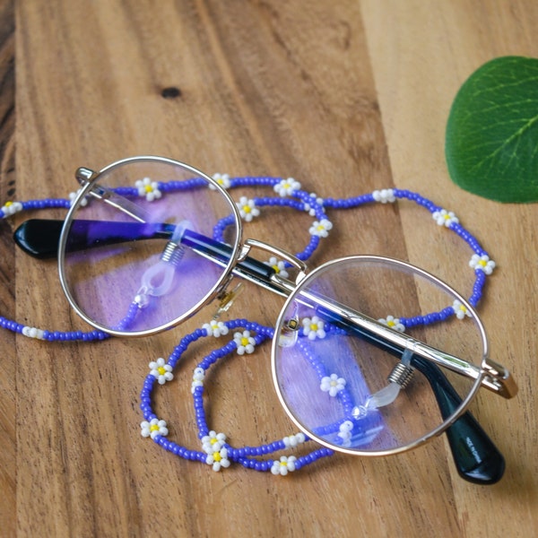 chaîne à lunettes marguerite en perles | accessoires floraux de l'an 2000 | bijoux printemps été