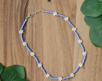 y2k Daisy Chain Halskette | Blumenhalsband | Blumenperlen Halskette handgemachter Schmuck | zierliche Blumenkette | Geschenk für ihre Halskette für Frauen