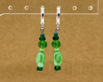 beaded green dangle earrings cottagecore dainty huggie earrings | fairycore autumn jewelry | holiday gift for her