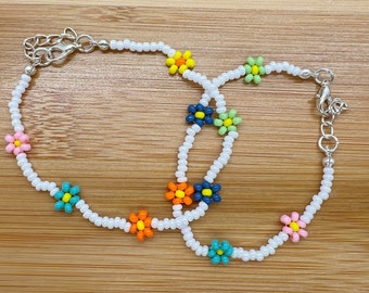 colorful daisy chain bracelet and anklet | y2k custom jewelry | spring summer jewelry