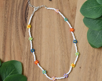 colorful daisy chain necklace | y2k custom choker | gift for her | beaded necklaces for women