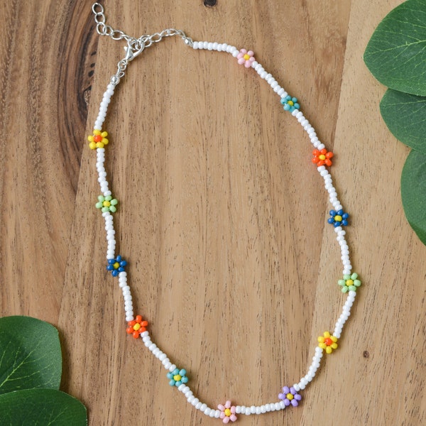 colorful daisy chain necklace | y2k custom choker | gift for her | beaded necklaces for women