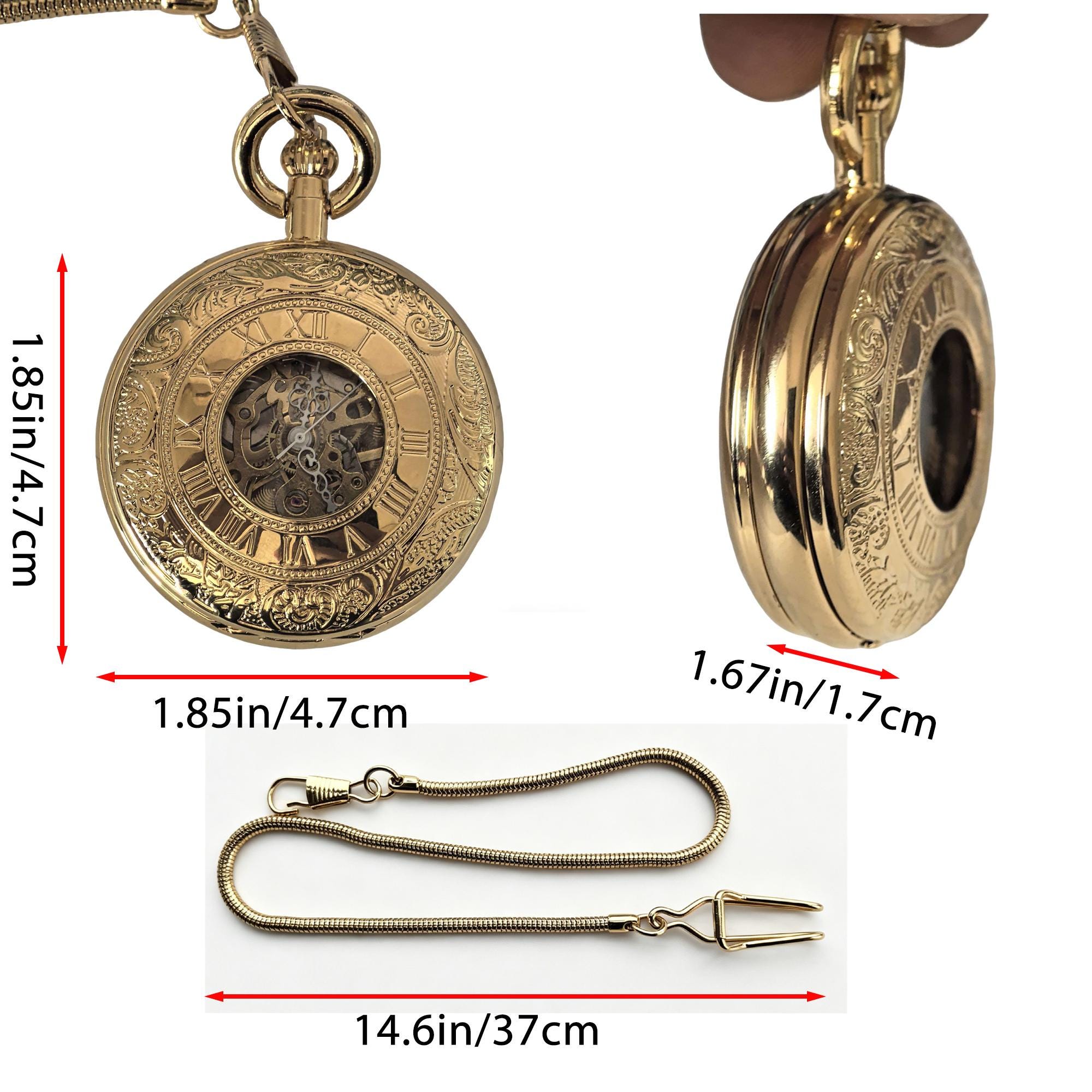 Personalized Skeleton Pocket Watch, Engraved Golden Double Cover ...