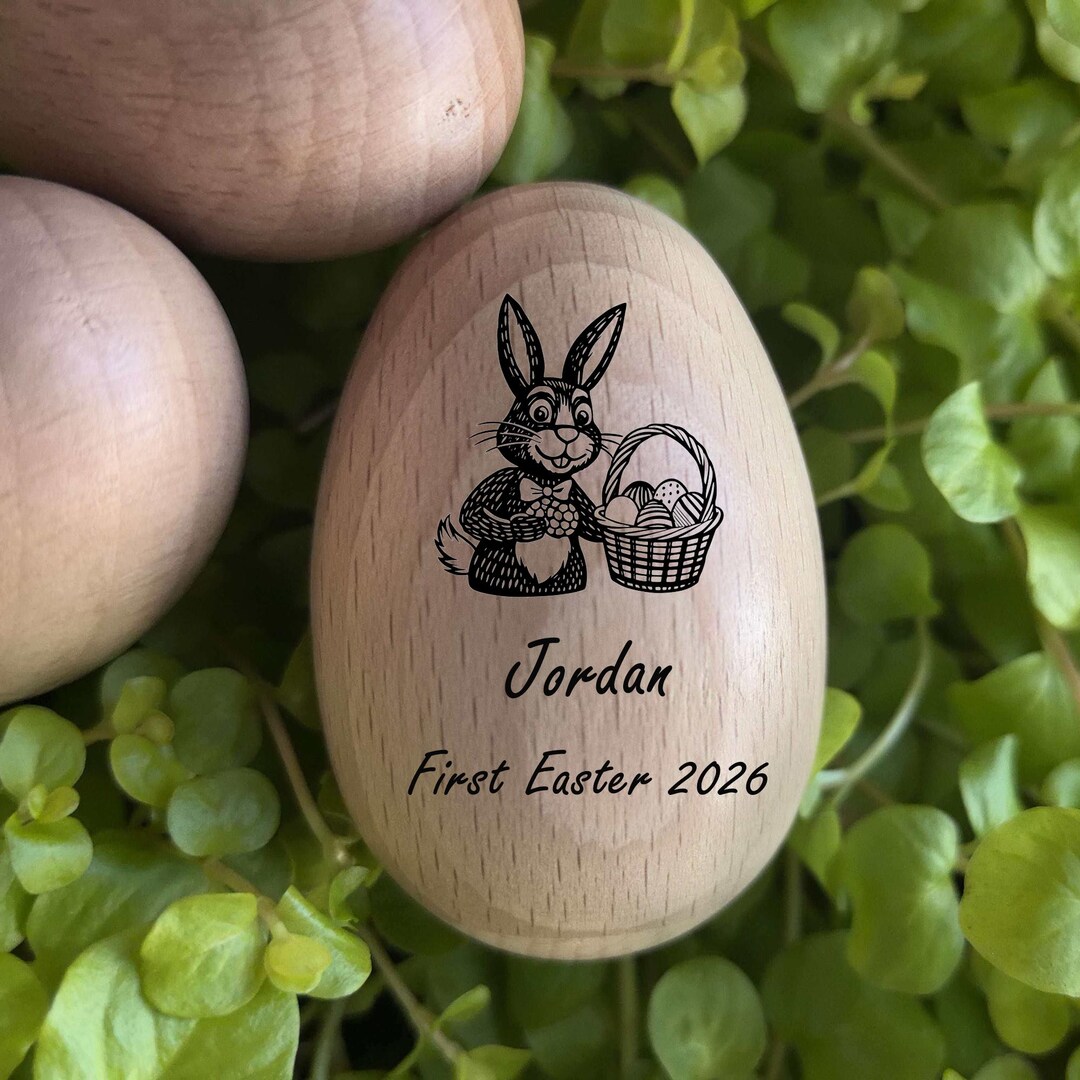 Egg Rattle Personalized Wooden Easter Egg Rattle, Custom Bunny Engraving, Beech ...