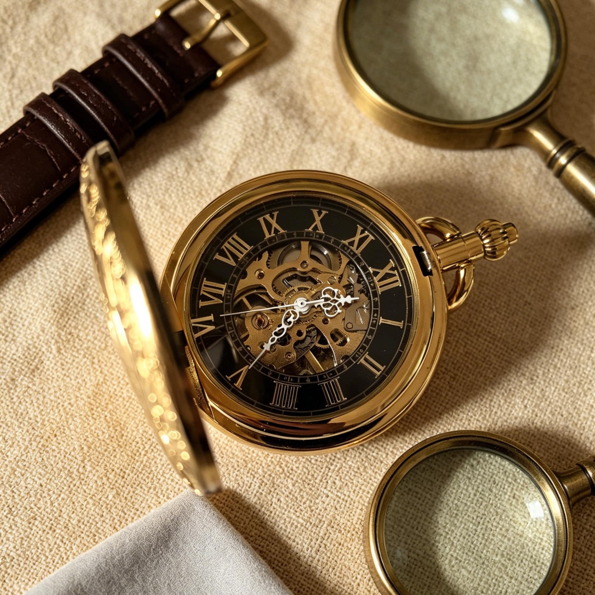 Personalized Skeleton Pocket Watch, Engraved Golden Double Cover ...