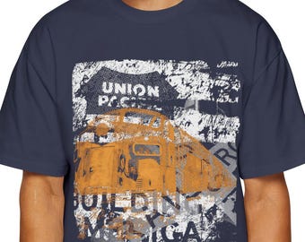 Camiseta com estampa de trem Union Pacific em meio-tom | Camiseta retrô oversized estilo ferrovia