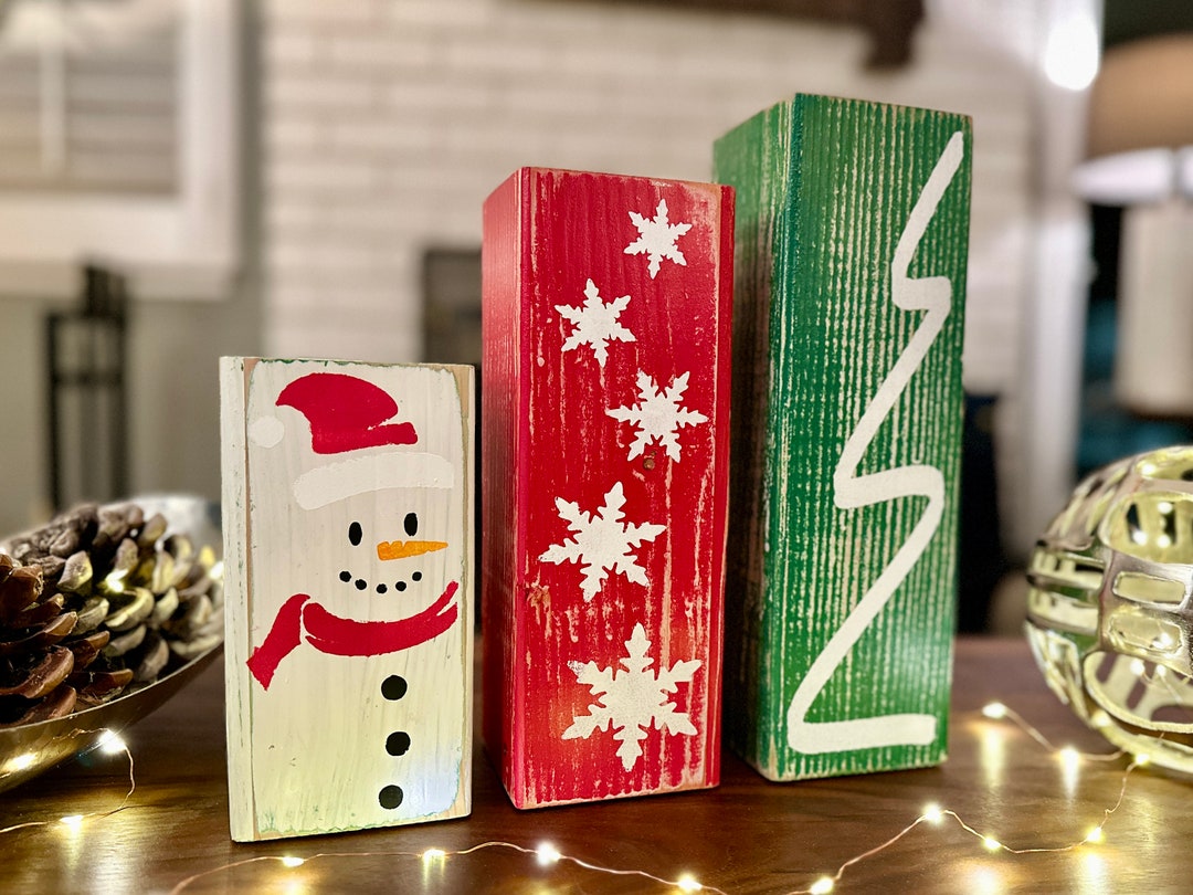 Wooden Christmas Blocks Rustic Winter Decoration Festive Farmhouse