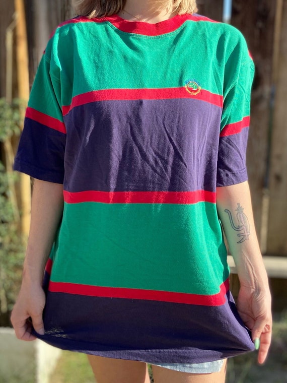 VTG 90s Striped RGB Colorblock Duckhead T Shirt - image 1
