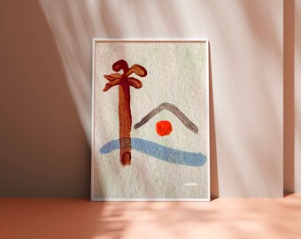 Minimalist Palm Tree Art Print, Beachy Coastal Giclée