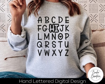 アルファベット ABC Hi SVG: 手書きフォント (デジタルダウンロード)