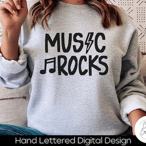 Music Rocks SVG download INSTANT dxf, svg, eps, png, jpg, pdf para uso com programas como Silhouette Studio ou Cricut Design