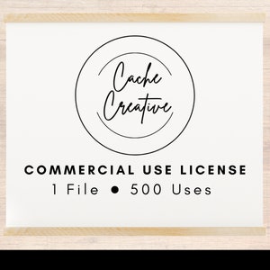 May include: A white sign with black text that reads "Cache Creative" in a circle with a black border. Below the circle, the text reads "COMMERCIAL USE LICENSE 1 File • 500 Uses".