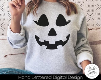 Twarz Jack-o-lantern z rzęsami SVG: projekt dyni na Halloween (pobranie cyfrowe)