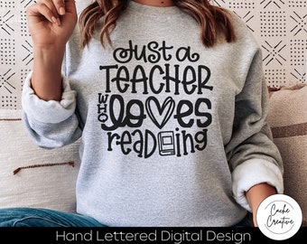 Teacher Who Loves Reading SVG: Hand Lettered Design (Digital Download)