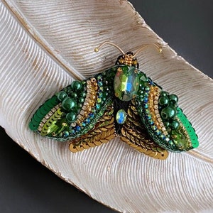 Handmade green butterfly,Vintage Design Moth,Rhinestone Bug Pin,Gold Butterfly Jewelry,Unique Customized Gift,Butterfly for gift,