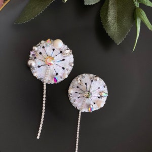 Broche faite main parure de pissenlit, bijoux pour jumeaux double pissenlits, cadeau pour maman, cadeaux pissenlit, fleur de pissenlit Swarovski blanc image 9