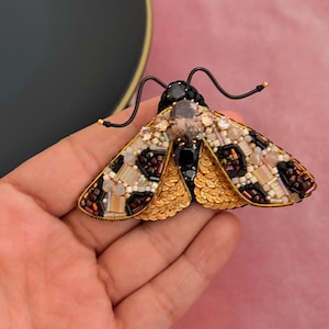 Handmade Embroidered Moth Brooch: Beaded Leopard Butterfly Pin