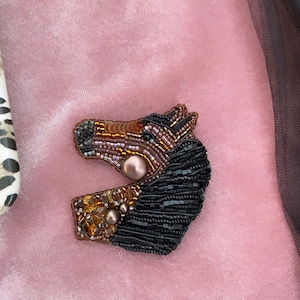 Embroidered Horse Brooch: Beaded Crystal Animal Pin