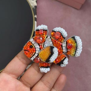 Beaded Orange Fish Pin: Handmade Brooch Ornament