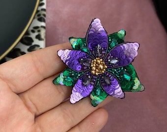 Handmade Flower Brooch , Purple Flower, Lilac Lotus Pin, Christmas Holly , Poinsettia Flower Pin, Xmas Giftbox Pin , Embroidered Rose,