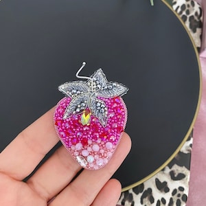 Handmade Beaded Strawberry Brooch: Vegan Gift Jewelry