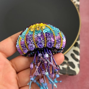 Handmade Jellyfish Brooch, Purple Pin, Craftmanship Gift Jewelry