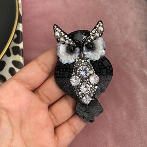Handmade Owl Brooch, Gift For Her, Unique Gift, Exclusive Silver Pin, Customized Jewellry, Bird Lapel Pin, Handcrafted, Embroidered Jewelry