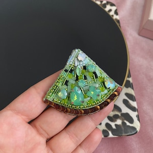 Handmade Beaded Kiwi Brooch: Embroidered Fruit Pin