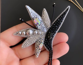 Handmade Paradise Bird Brooch,Paradise Bird Pin,Silver Bird of Paradise Jewellry,Bird Jewelry,Handmade Flower Pin,Paradise Bird Flower