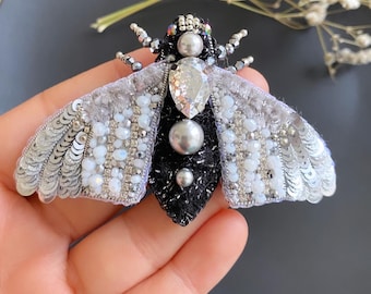 Handmade Butterfly Brooch,Handmade swarovski moth,crystal butterfly,silver butterfly brooch,gift for mom,leopar butterfly brooch,