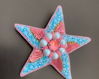 Épingle brodée étoile rose bleue, broche faite main, accessoire de mariage personnalisé, cadeau personnalisé pour maman, bijoux au design unique, épingle pour baby shower