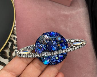 Handmade Ringed Planet Brooch: Embroidered Galaxy Pin