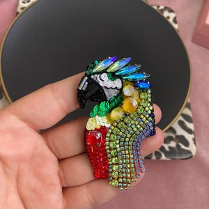Colorful Parrot Brooch, Handmade Parrot, Parrot Bird Pin, Beaded Brooch, Brooch Gift, Colorful Bird Jewelry, Parrot Jewellry