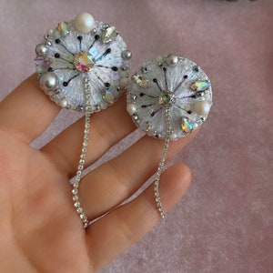 Broche faite main parure de pissenlit, bijoux pour jumeaux double pissenlits, cadeau pour maman, cadeaux pissenlit, fleur de pissenlit Swarovski blanc image 8