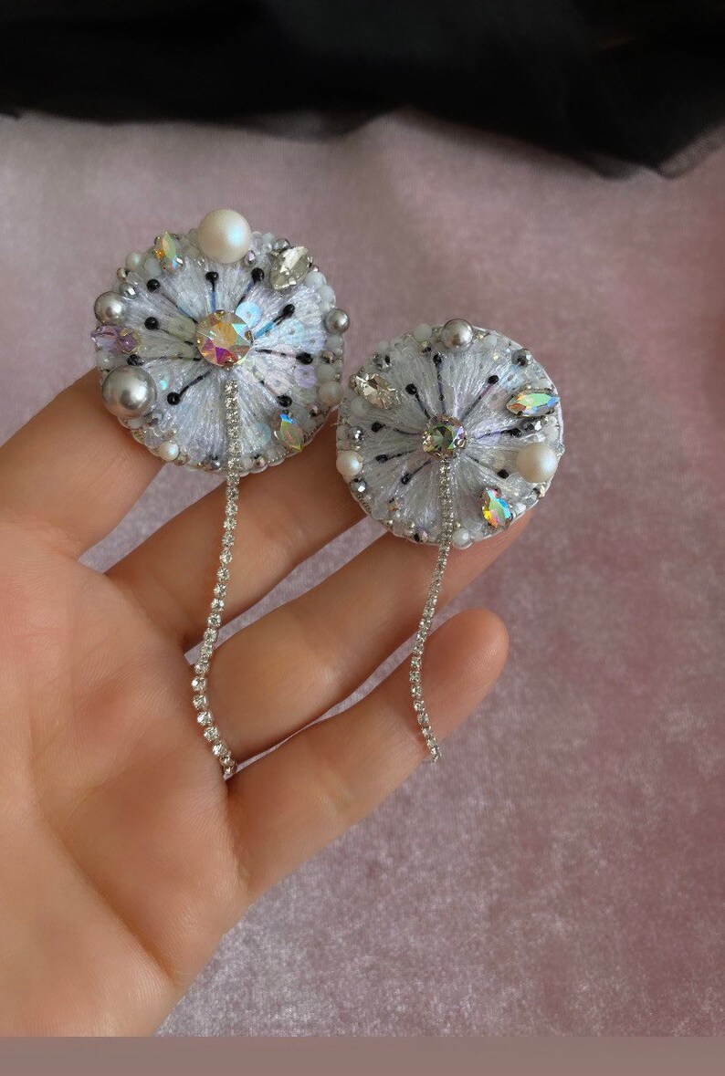 Broche faite main parure de pissenlit, bijoux pour jumeaux double pissenlits, cadeau pour maman, cadeaux pissenlit, fleur de pissenlit Swarovski blanc image 8