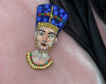 Exclusive Face Bust, Nefertiti Portrait Art, Handmade Egyptian Queen, Ancient Egypt Jewelry, Cleopatra Accessory, Beaded Necklace, Ornament