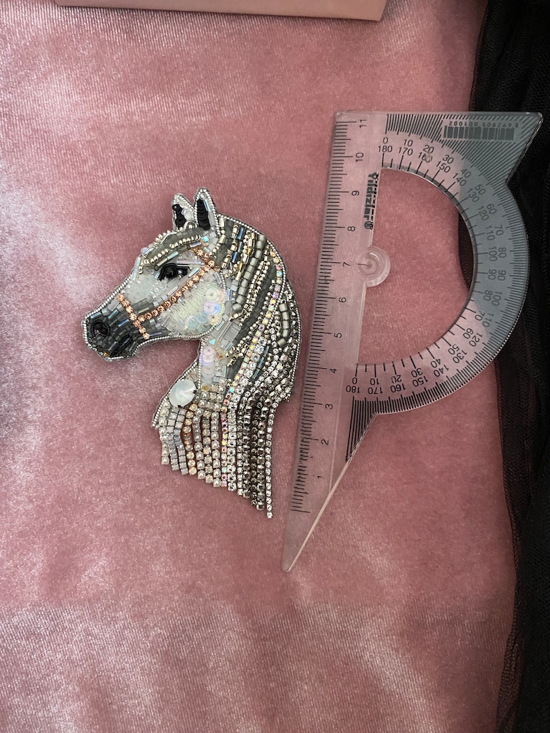 Beaded Horse Pin, White Horse Brooch, Crystal Lapel Pin, Horse Jewelry, Gift For Women, Horse Applique, Handcrafted Horse image 8