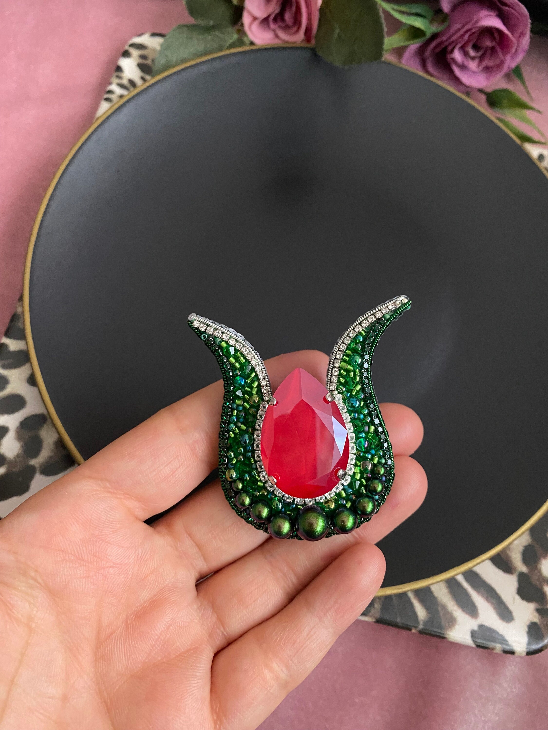 Beaded Tulip Brooch: Embroidered Ottoman Style Pin - Etsy