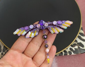 Handmade Beaded Dragonfly Brooch: Embroidered Insect Lapel Pin