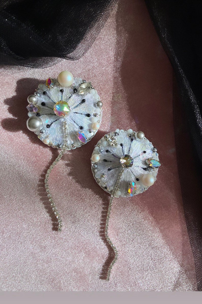 Broche faite main parure de pissenlit, bijoux pour jumeaux double pissenlits, cadeau pour maman, cadeaux pissenlit, fleur de pissenlit Swarovski blanc image 7