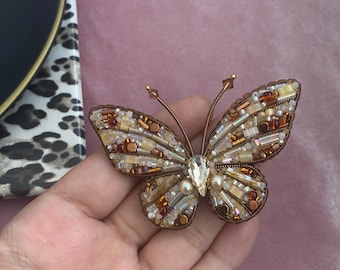 Handmade Beaded Moth Brooch, 3D Butterfly Pin
