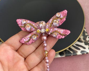 Handmade Beaded Dragonfly Brooch: Embroidered Insect Lapel Pin
