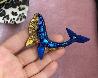 Handmade Whale Brooch, Blue Whale Jewelry, Gift Fish Pin, Custom made brooch, Sea Animal Jewel , Christmas Gift , Beaded Brooch