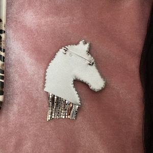 Beaded Horse Pin, White Horse Brooch, Crystal Lapel Pin, Horse Jewelry, Gift For Women, Horse Applique, Handcrafted Horse image 5