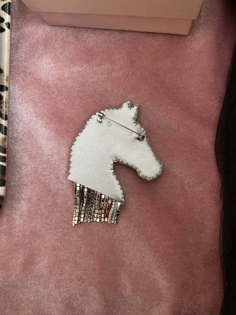 Beaded Horse Pin, White Horse Brooch, Crystal Lapel Pin, Horse Jewelry, Gift For Women, Horse Applique, Handcrafted Horse image 5